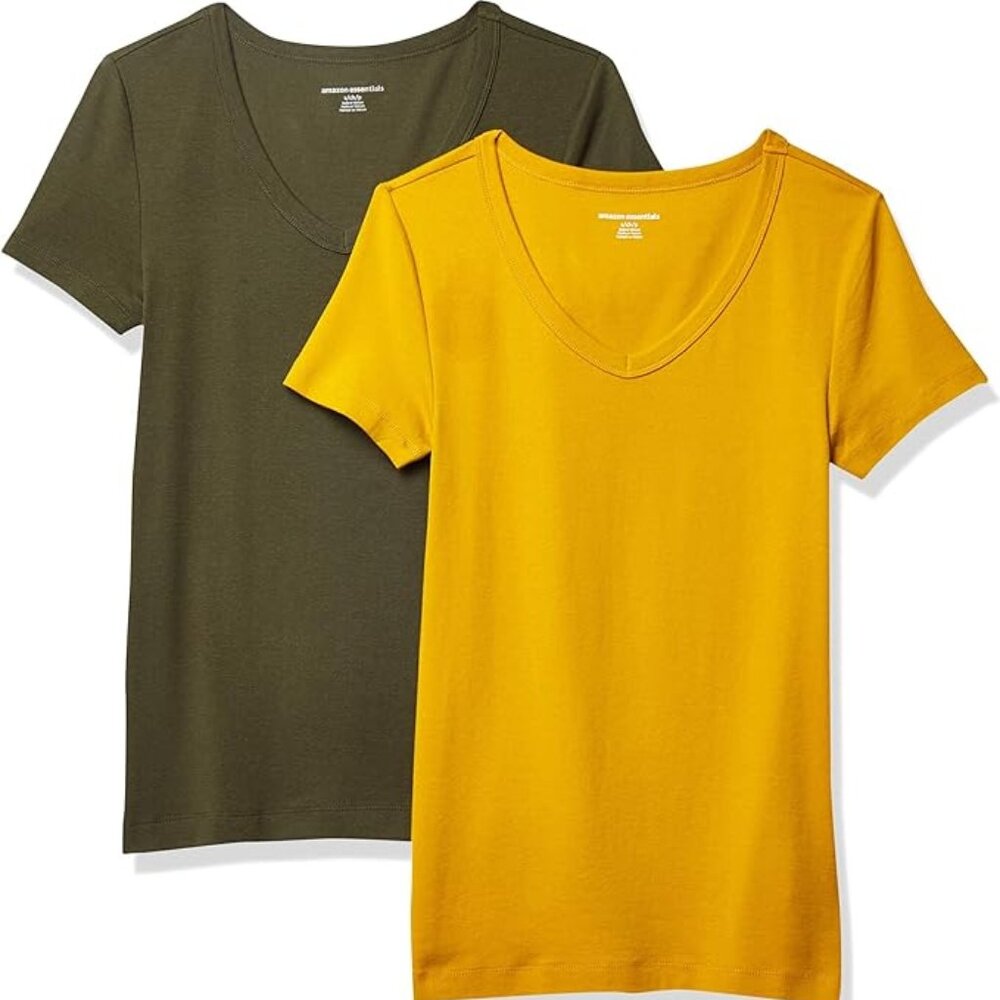 Amazon Essentials Women's Slim-Fit Short-Sleeve V-Neck T-Shirt, Pack of 2